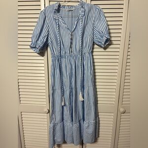 Blue and White Striped Dress with Tassels